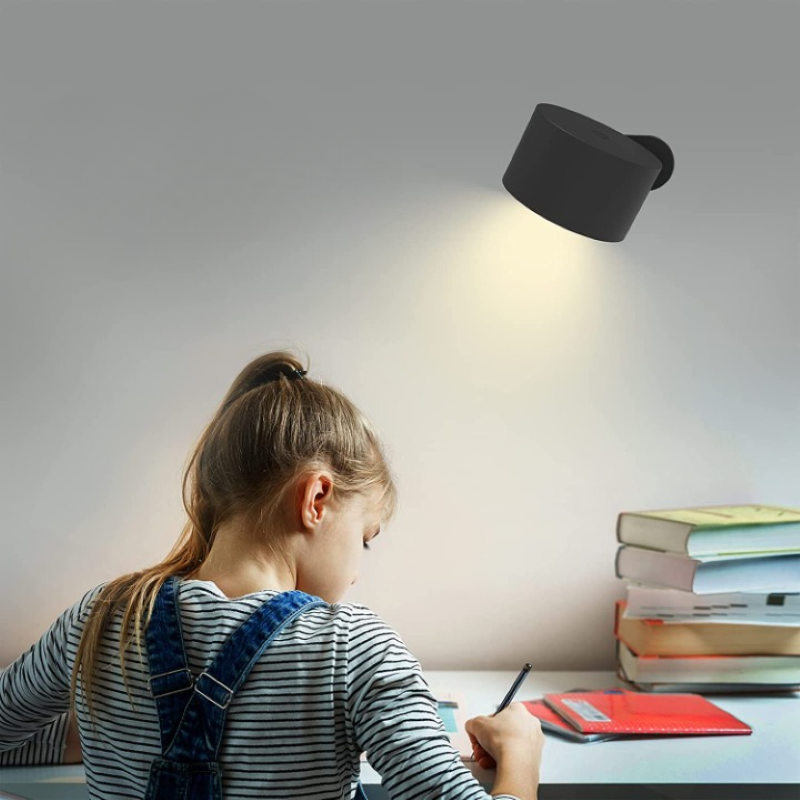 Skanto | LED Vegglamper, Veggmonterte Lamper med Oppladbart Batteri, 3 Fargetemperaturer & 3 Lysstyrkenivåer, 360° Rotérbar Magnetisk Kugle, Trådløse Vegglamper for Studie, Lesing, Nattbord