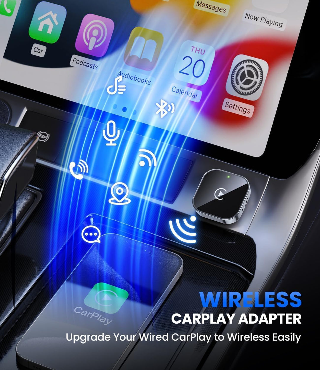 Skanto | Mini trådløs CarPlay-adapter med dual-band tilkobling og kompakt design – Novaro