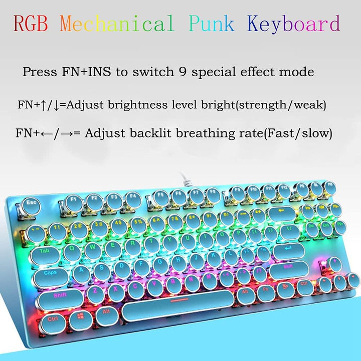 Mechanische Gaming-Tastatur med 87 Tasten, RGB-Hintergrundbeleuchtung og blauen Schaltern
