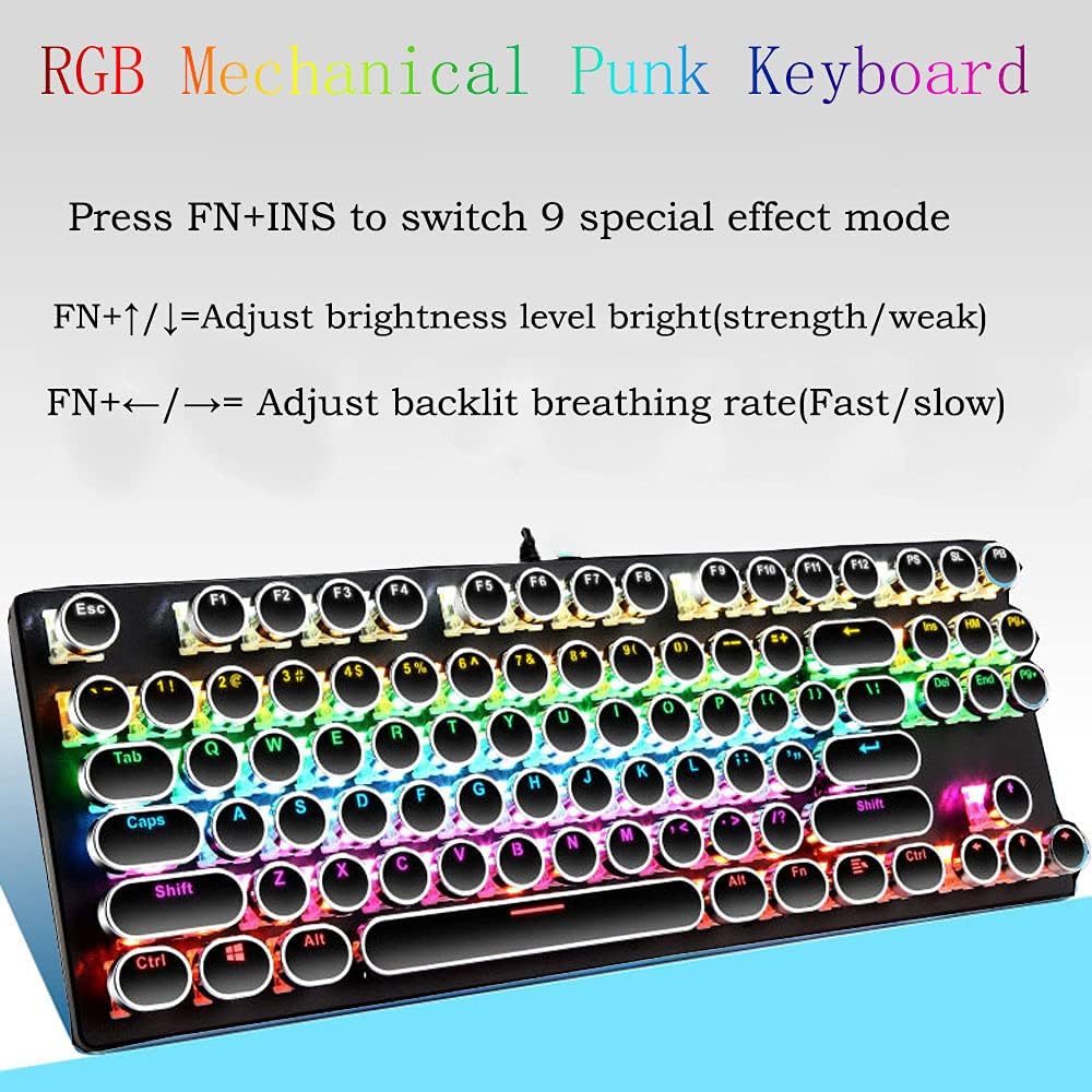 Mechanische Gaming-Tastatur med 87 Tasten, RGB-Hintergrundbeleuchtung og blauen Schaltern