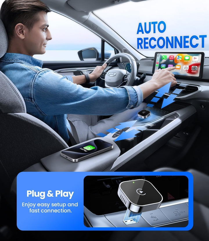 Skanto | Mini trådløs CarPlay-adapter med dual-band tilkobling og kompakt design – Novaro