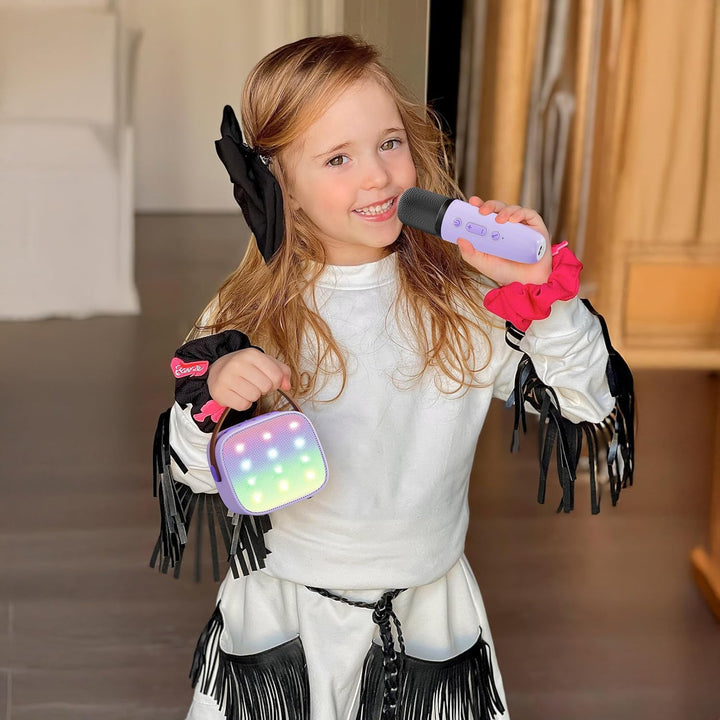 Skanto | Bærbar Mini Karaoke-maskin med Bluetooth-høyttaler og 2 trådløse mikrofoner – Veylo