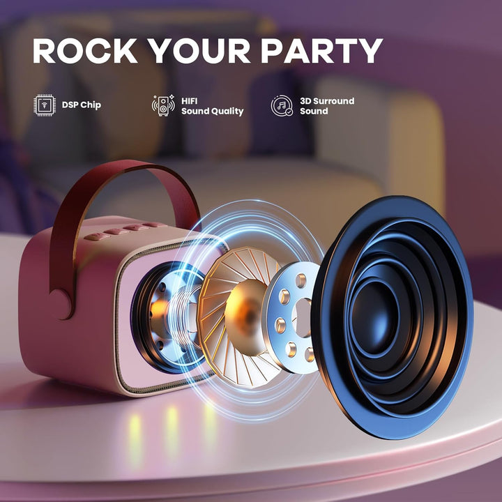 Skanto | Bærbar Mini Karaoke-maskin med Bluetooth-høyttaler og 2 trådløse mikrofoner – Veylo