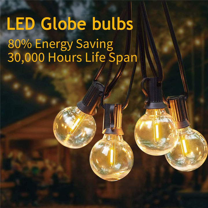 Skanto | Abeja 25Ft Led Utendørs Lyskæde - G40 Globe, 25 Shatterproof Pærer, Vanntett Svart Ledning