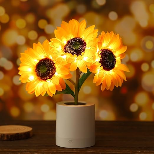 Skanto | LED Solsikke Bordlampe - Dekorativ Belysningsinnretning for Hjemmedekorasjon & Nattbordbruk