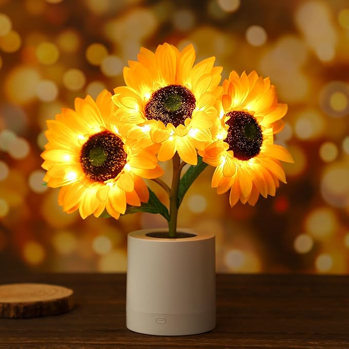 Skanto | LED Solsikke Bordlampe - Dekorativ Belysningsinnretning for Hjemmedekorasjon & Nattbordbruk
