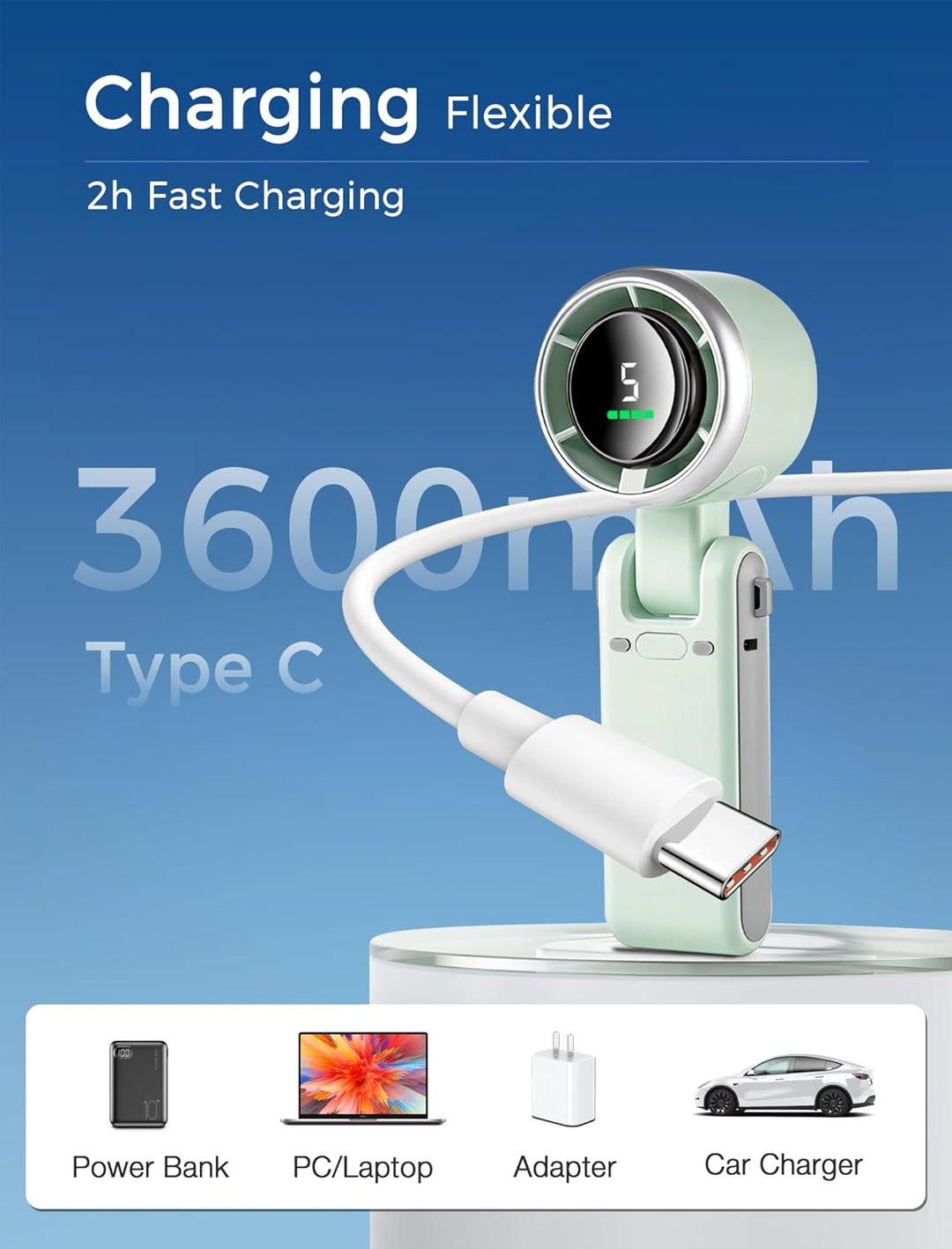3-i-1 Mini Håndholdt Turbo Vifte – Skrivebord, Nakke & Bærbar Kjølevifte (Oppladbar) | Skanto
