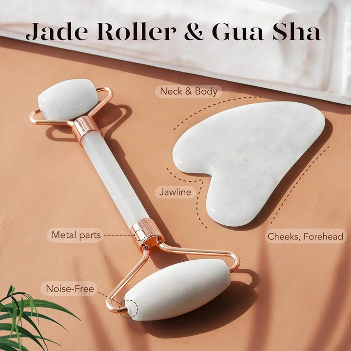 Skanto | Instant Glow Gua Sha & Jade Roller Set | For strålende hud og naturlig avslapning