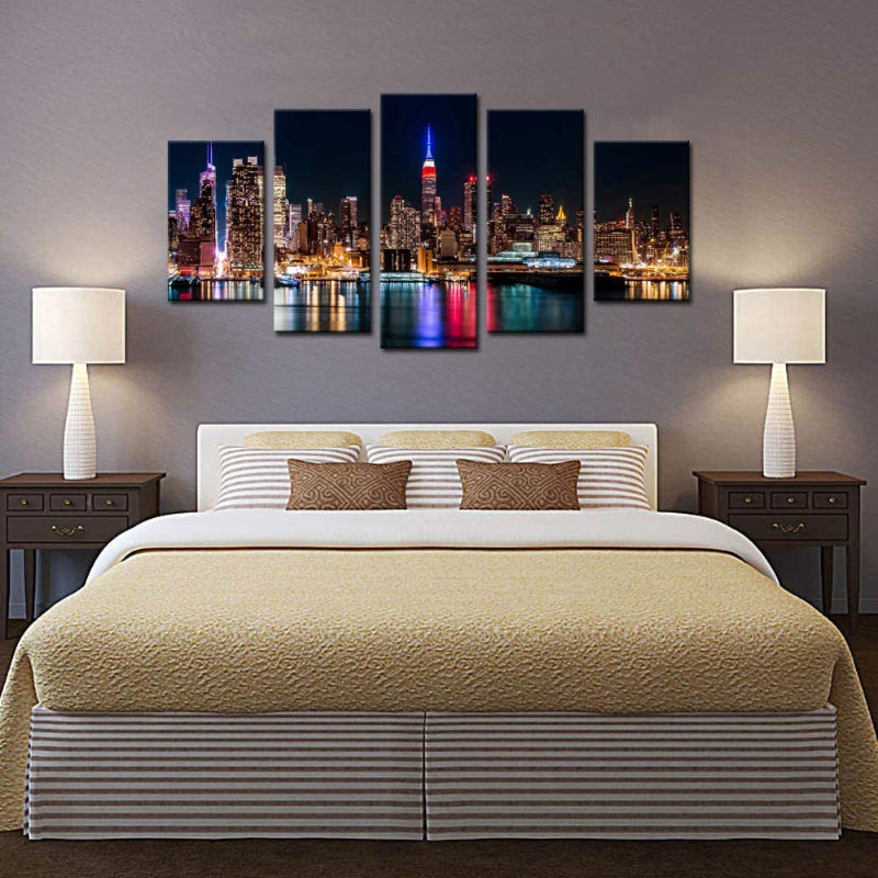 Sett med 5 veggbilder med skyline-motiv
