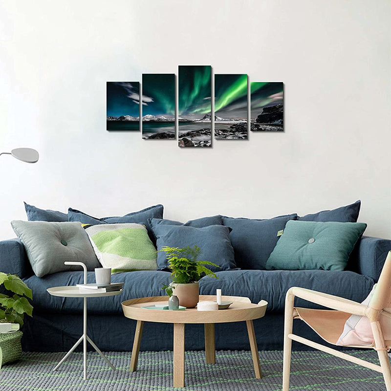 5-delt Aurora Landskap Lerret Veggkunst Maleri | Skanto