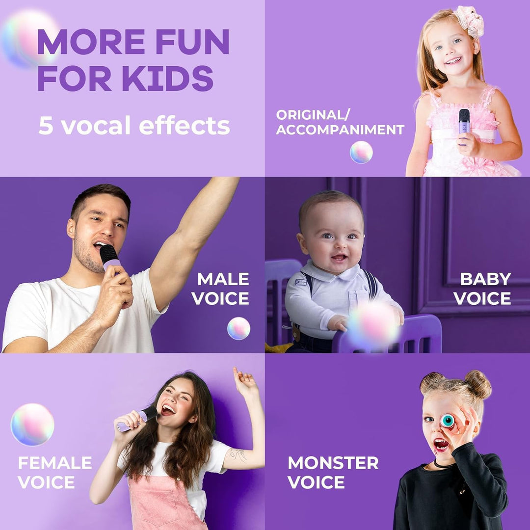 Skanto | Bærbar Mini Karaoke-maskin med Bluetooth-høyttaler og 2 trådløse mikrofoner – Veylo