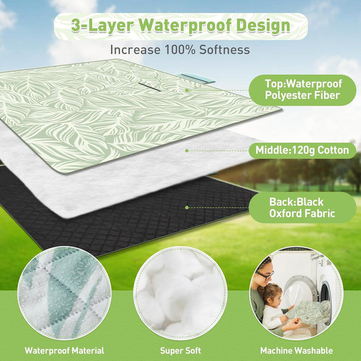 Skanto | Ekstra stor vanntett piknikteppe 200 × 200 cm med 3 lag – MeadowRest