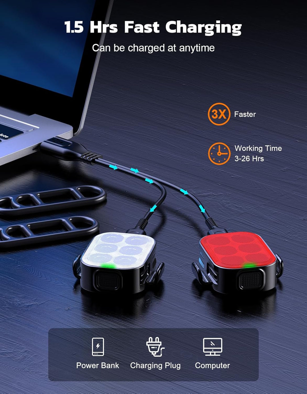 Skanto | Ultra Slim USB Oppladbart Sykkellykt Sett med 4+6 Moduser – SlimBeam