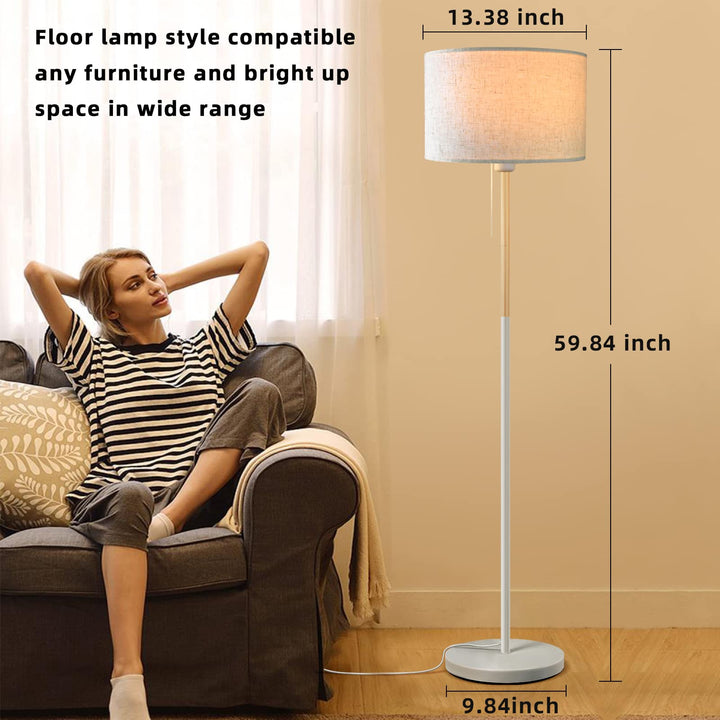 Skanto | Lalisu Moderne Hvit Gulvlampe - Mid-Century Bondehusdesign Med Lin Skjerm For Stue
