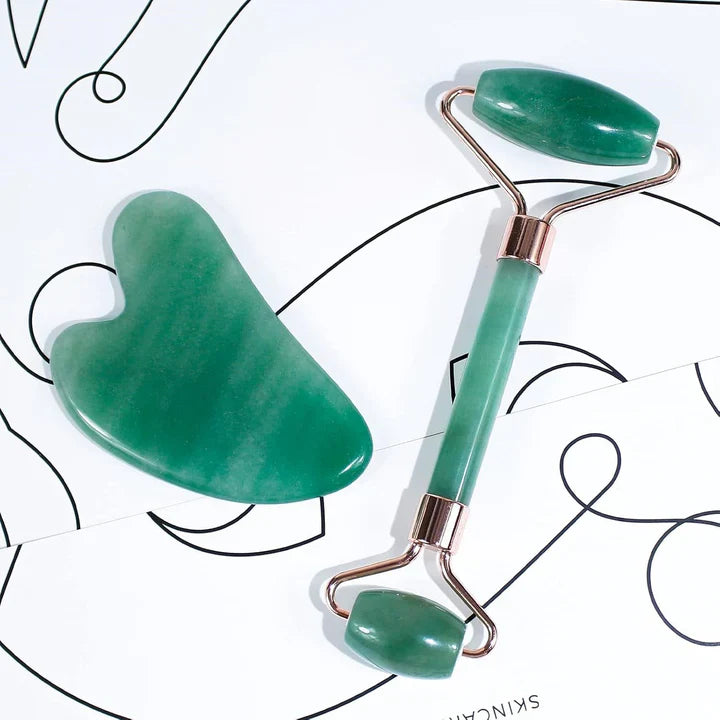 Skanto | Instant Glow Gua Sha & Jade Roller Set | For strålende hud og naturlig avslapning