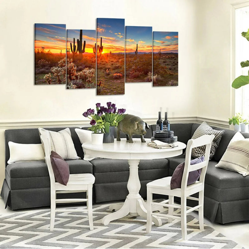 Set med 5 lerretsbilder med naturlandskap fra ørkenen