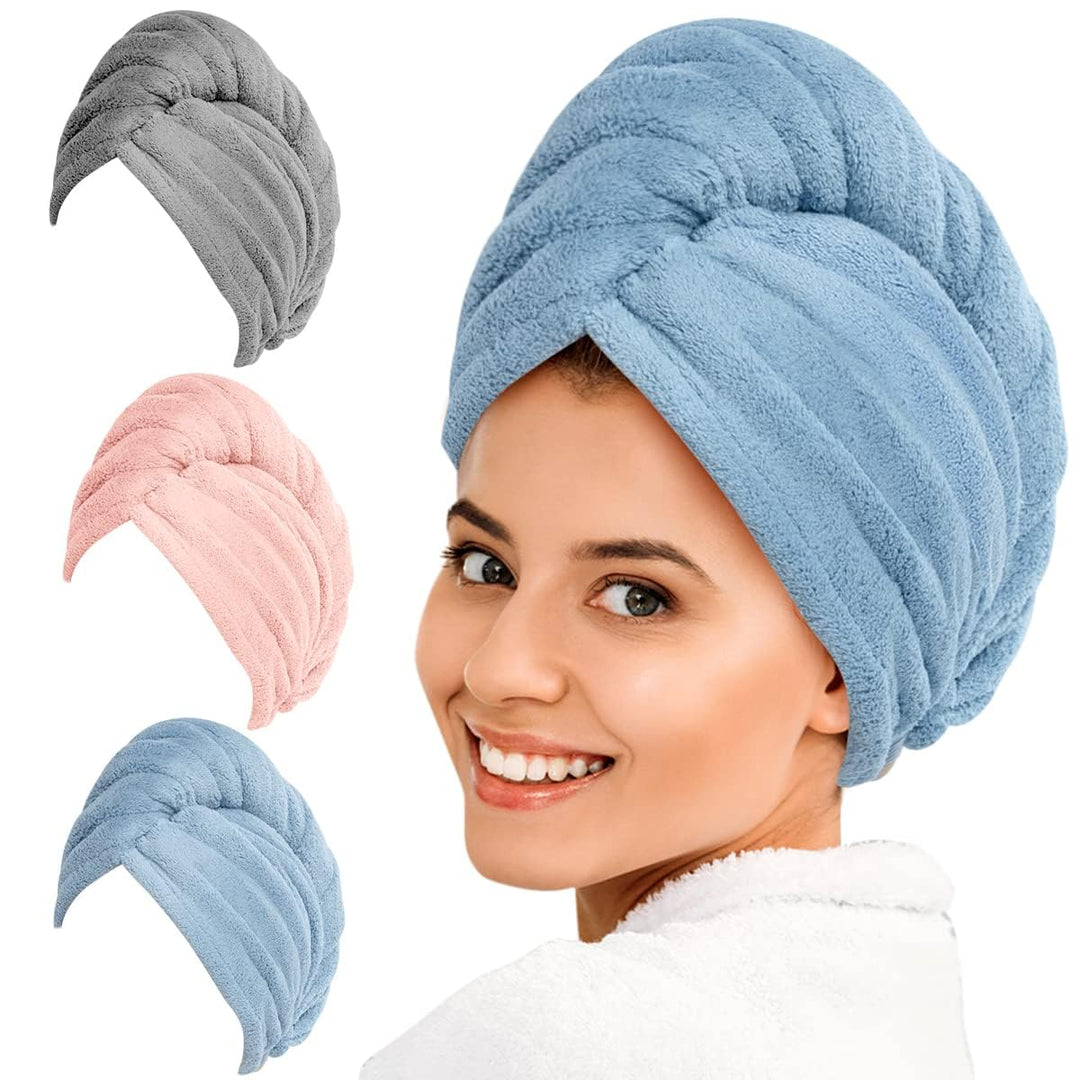 Skanto | Mikrofiber Hårhåndkle Sett | 3 Pakke for Rask Tørking