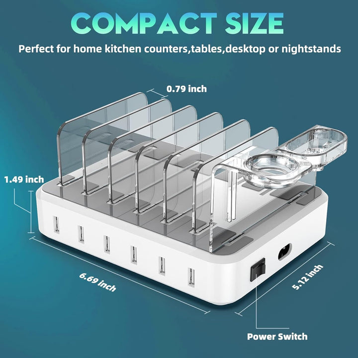 Skanto | 6-ports flere enheter hurtigladerstasjon organizer med smart IC & kabelsett