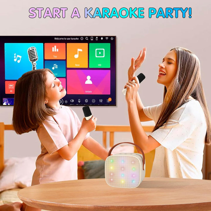 Skanto | Bærbar Mini Karaoke-maskin med Bluetooth-høyttaler og 2 trådløse mikrofoner – Veylo