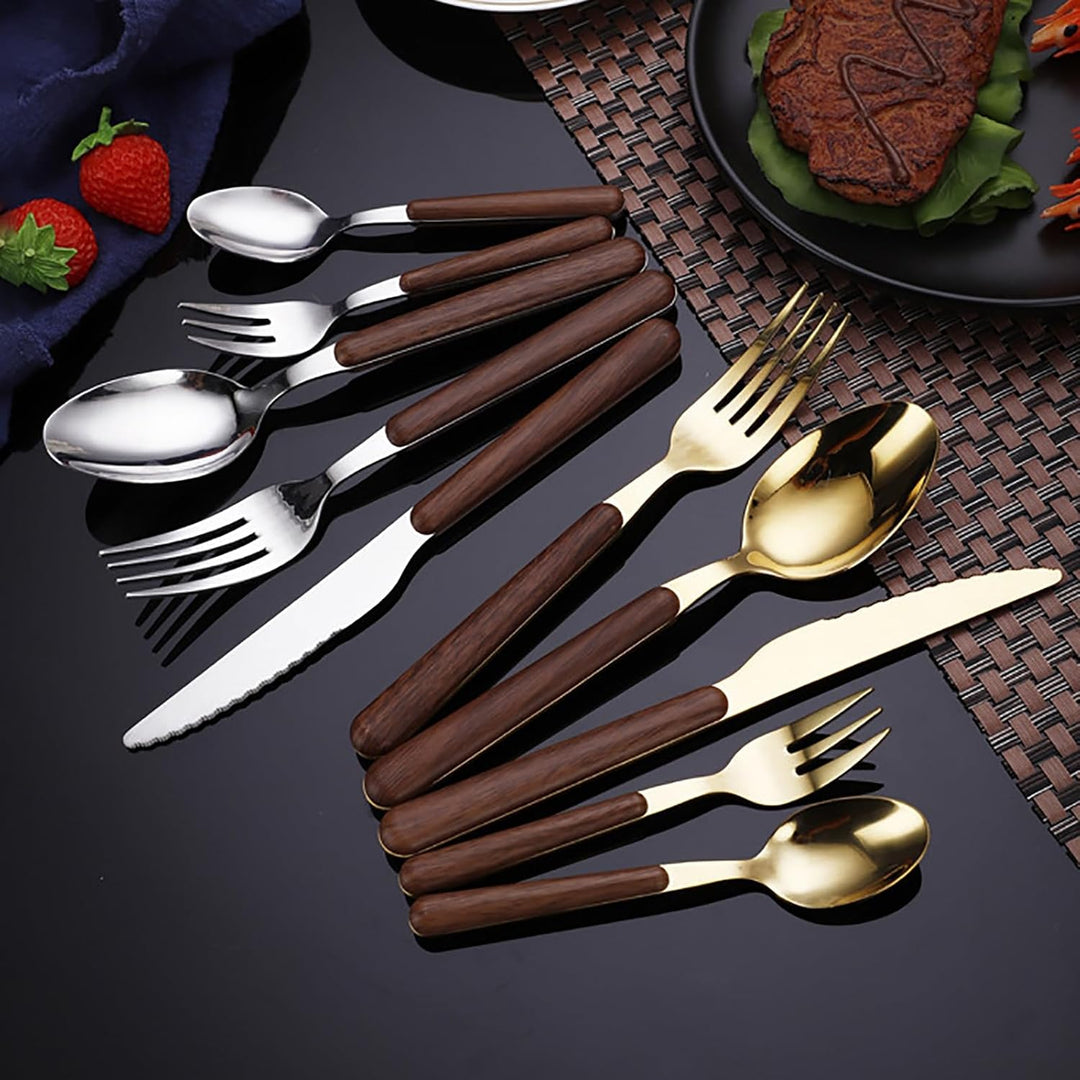 Skanto | Stål Flatware Set med Trehåndtak