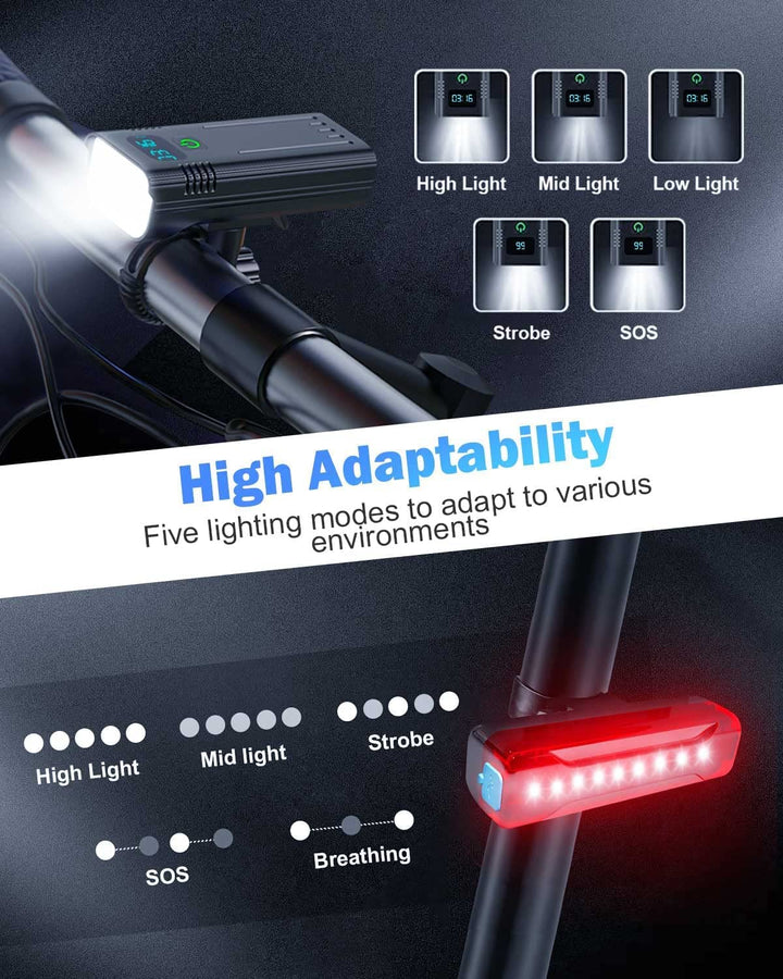 Skanto | Victoper 8000 Lumens Sykkel Lys Sett, 8 Led Usb Oppladbare Foran & Bak Lys, Matt Svart