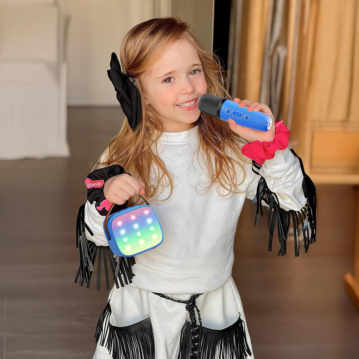 Skanto | Bærbar Mini Karaoke-maskin med Bluetooth-høyttaler og 2 trådløse mikrofoner – Veylo
