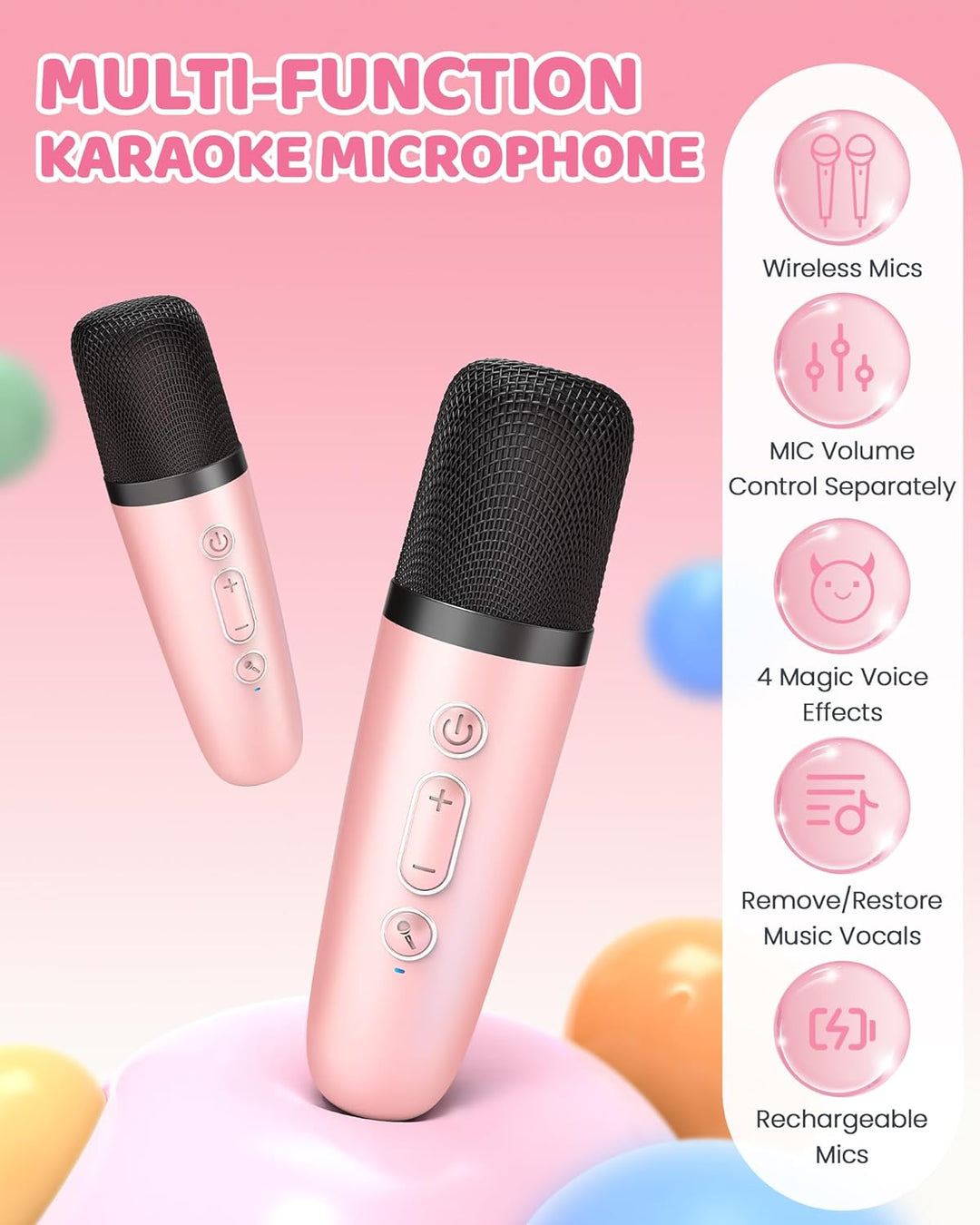 Skanto | Bærbar Mini Karaoke-maskin med Bluetooth-høyttaler og 2 trådløse mikrofoner – Veylo
