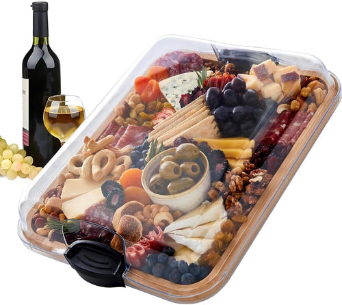 Skanto | Bambus Charcuterie Serveringsbrett med Låsemekanisme og Klarlokk – Savorya