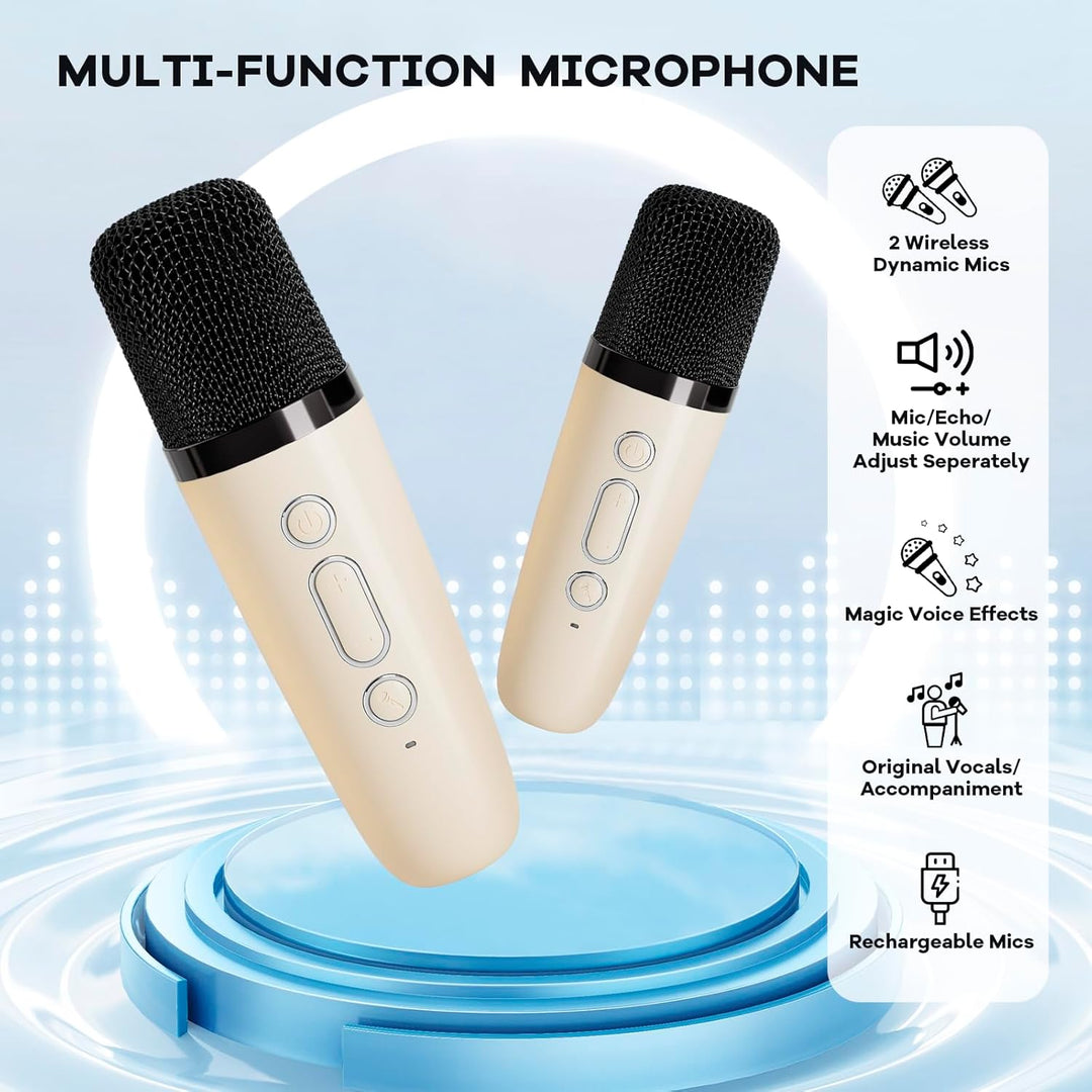 Skanto | Bærbar Mini Karaoke-maskin med Bluetooth-høyttaler og 2 trådløse mikrofoner – Veylo