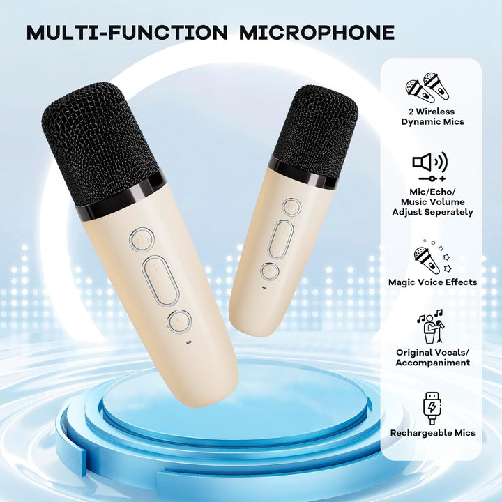 Skanto | Bærbar Mini Karaoke-maskin med Bluetooth-høyttaler og 2 trådløse mikrofoner – Veylo