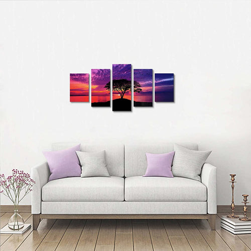 5-Piece Red Beach Sunset Canvas Wall Art | Skanto