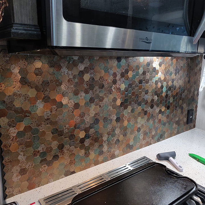 Moderne Peel & Stick metallmosaikkflis sekskant Peel & Stick T-baneflis