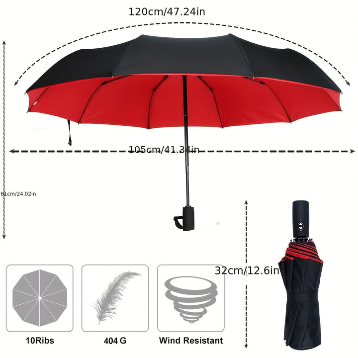 Skanto | Vindtetts reiseregns umbrellas - Robust 10-ribs ramme, Automatisk, Ekstra stort sammenleggbart design med UV-beskyttelse, Dobbelt bruk for solfylt og regnfullt vær