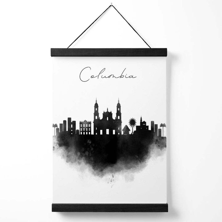 Columbia akvarell plakat med bysilhuett og oppheng
