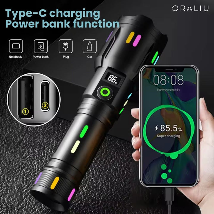 Skanto | Militært LED-lommelykt – Oppladbar – 9000 Lumen