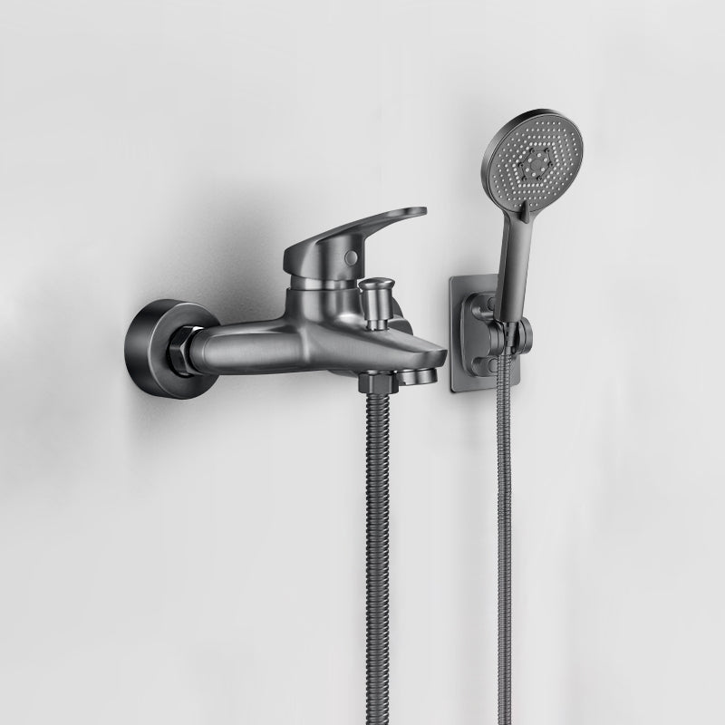 Solid badekarkran med hånddusj, slange, spakhåndtak, veggmontert, 2 hull, badekarpåfyllingsventil