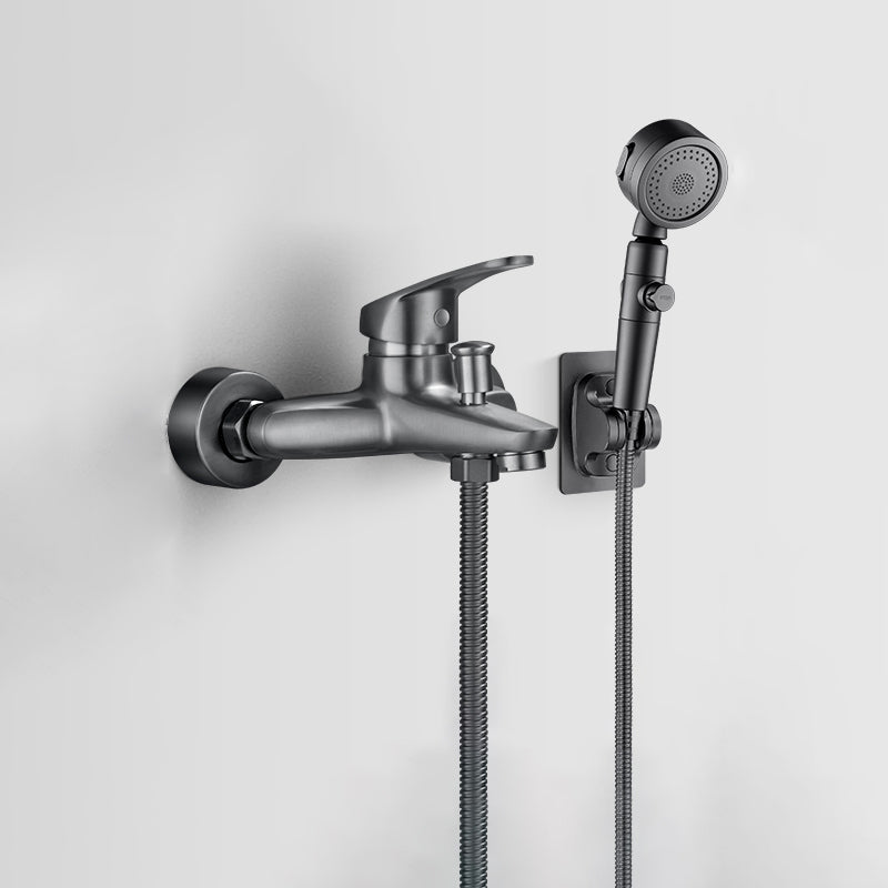Solid badekarkran med hånddusj, slange, spakhåndtak, veggmontert, 2 hull, badekarpåfyllingsventil