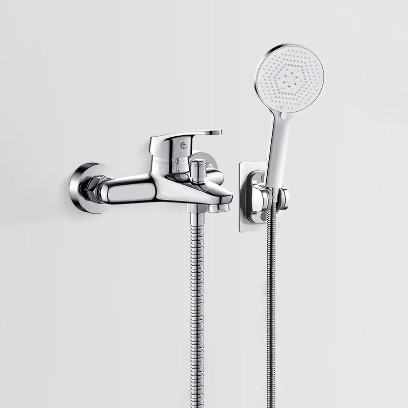Solid badekarkran med hånddusj, slange, spakhåndtak, veggmontert, 2 hull, badekarpåfyllingsventil