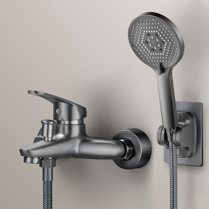 Solid badekarkran med hånddusj, slange, spakhåndtak, veggmontert, 2 hull, badekarpåfyllingsventil