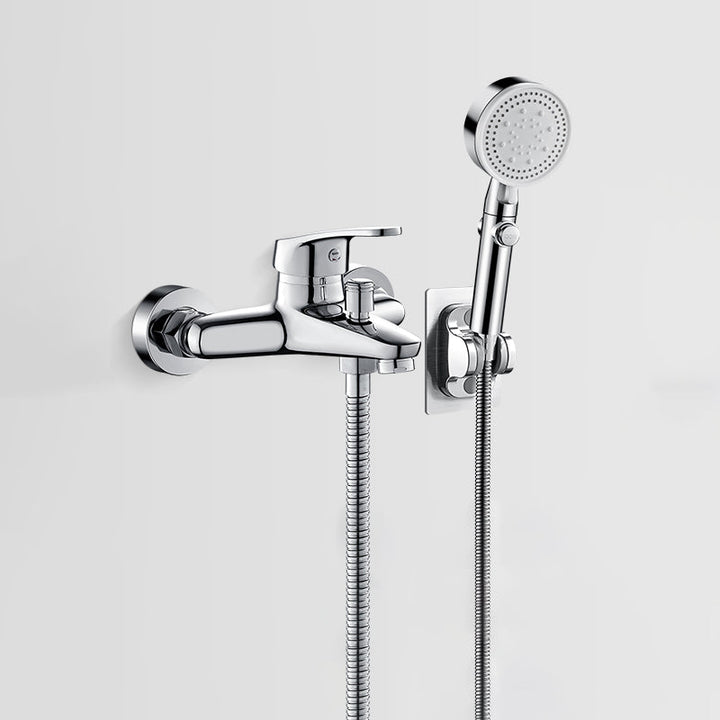Solid badekarkran med hånddusj, slange, spakhåndtak, veggmontert, 2 hull, badekarpåfyllingsventil