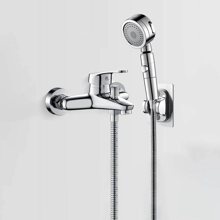 Solid badekarkran med hånddusj, slange, spakhåndtak, veggmontert, 2 hull, badekarpåfyllingsventil