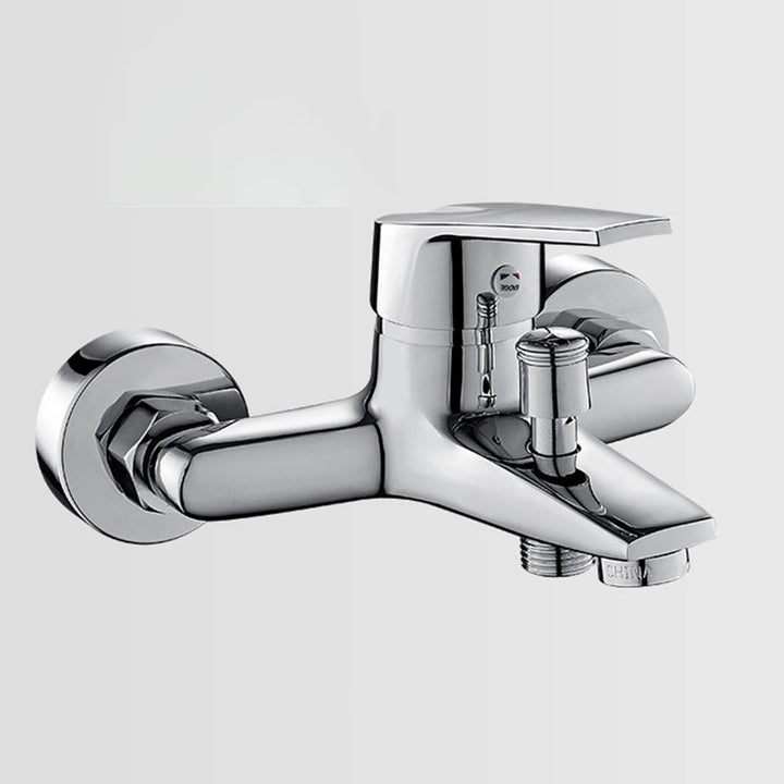 Solid badekarkran med hånddusj, slange, spakhåndtak, veggmontert, 2 hull, badekarpåfyllingsventil