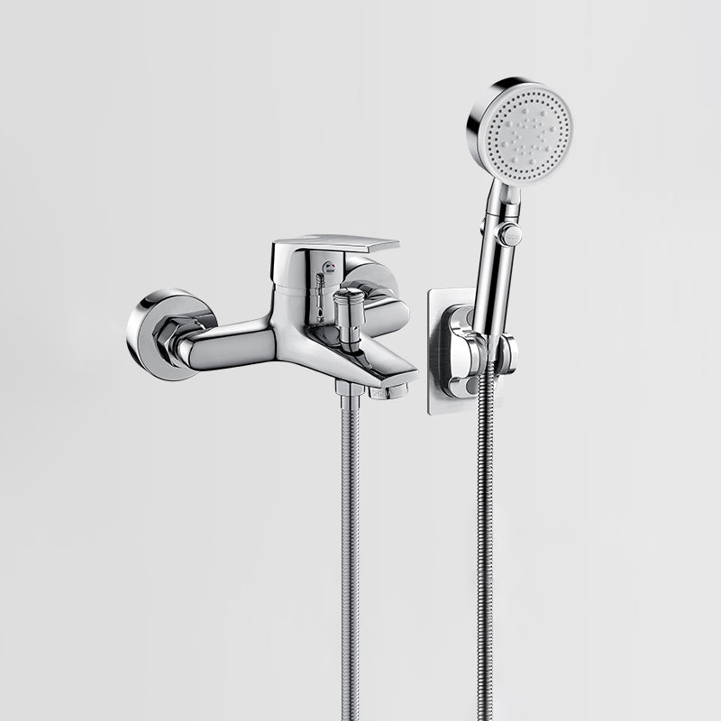Solid badekarkran med hånddusj, slange, spakhåndtak, veggmontert, 2 hull, badekarpåfyllingsventil
