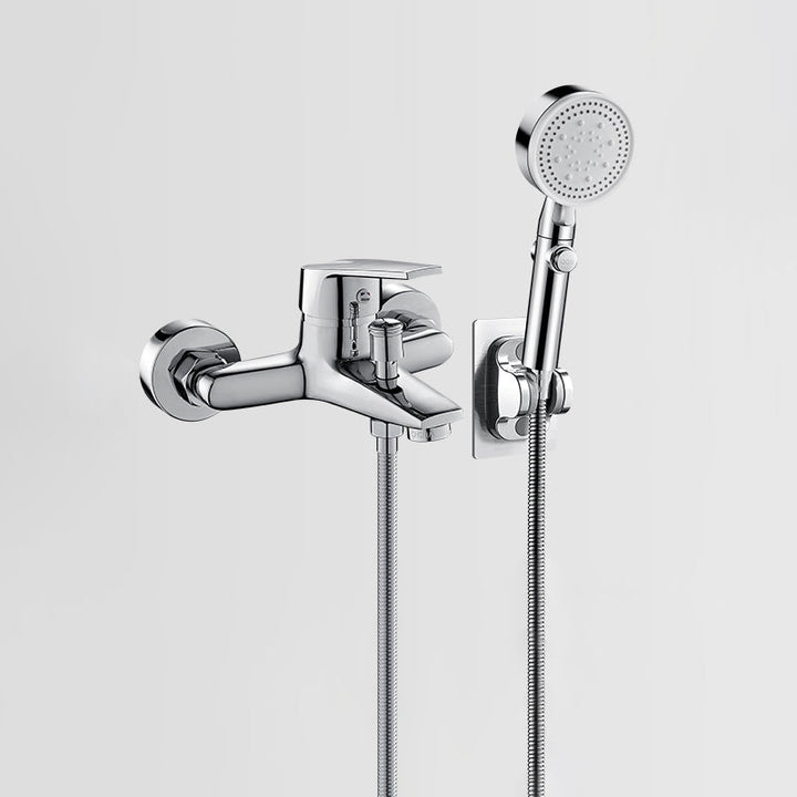 Solid badekarkran med hånddusj, slange, spakhåndtak, veggmontert, 2 hull, badekarpåfyllingsventil