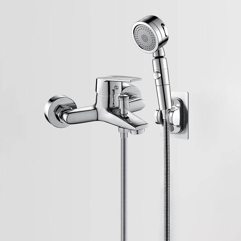 Solid badekarkran med hånddusj, slange, spakhåndtak, veggmontert, 2 hull, badekarpåfyllingsventil