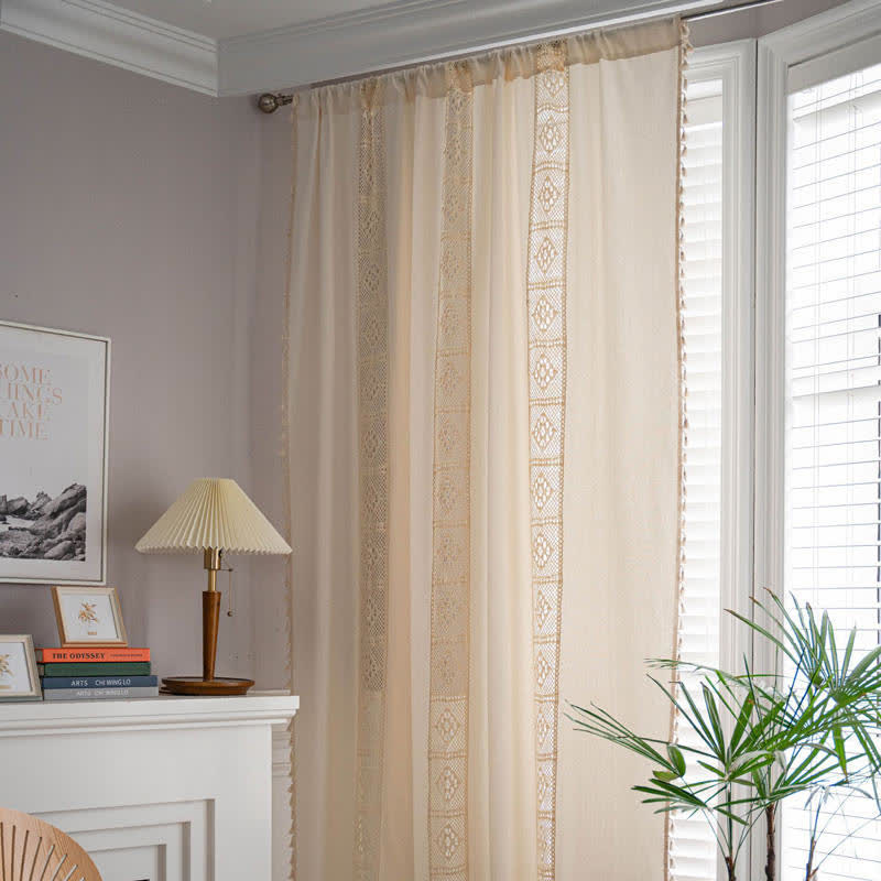 Beige Splicing Hollow-Out Lysfiltrerende Gardinsett | Skanto