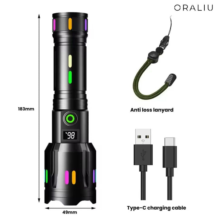 Skanto | Militært LED-lommelykt – Oppladbar – 9000 Lumen
