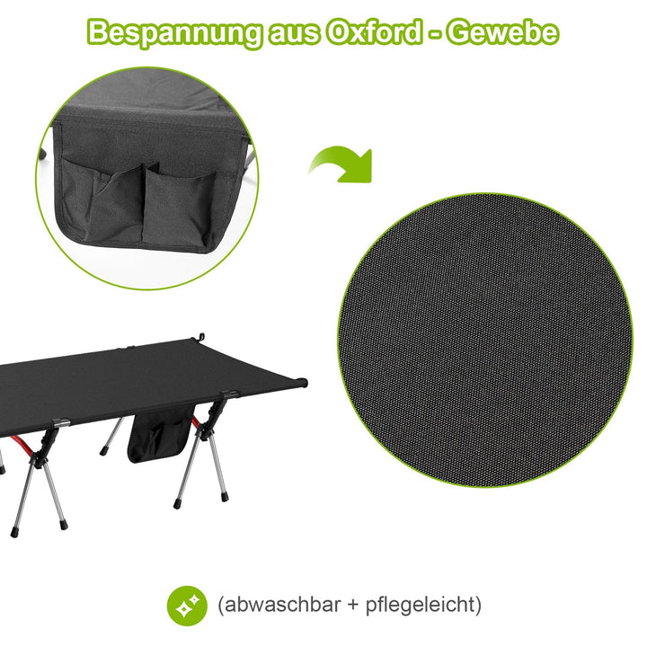 Folding Bed Black Camping Bed Høydejusterbar | Skanto