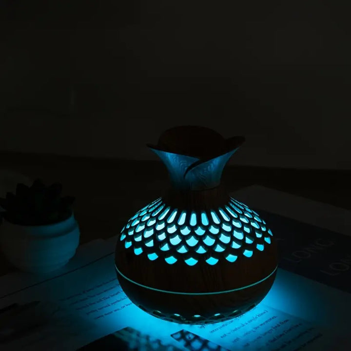 Skanto | Aromaterapi luftfukter med LED – Diffuser i treutseende & nattlys