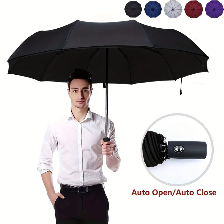 Skanto | Vindtetts reiseregns umbrellas - Robust 10-ribs ramme, Automatisk, Ekstra stort sammenleggbart design med UV-beskyttelse, Dobbelt bruk for solfylt og regnfullt vær